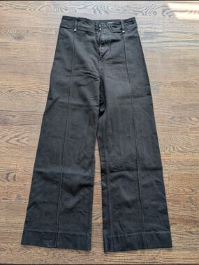 Zara Black High-Waist Wide Leg Jean Trousers with Rivet Detail